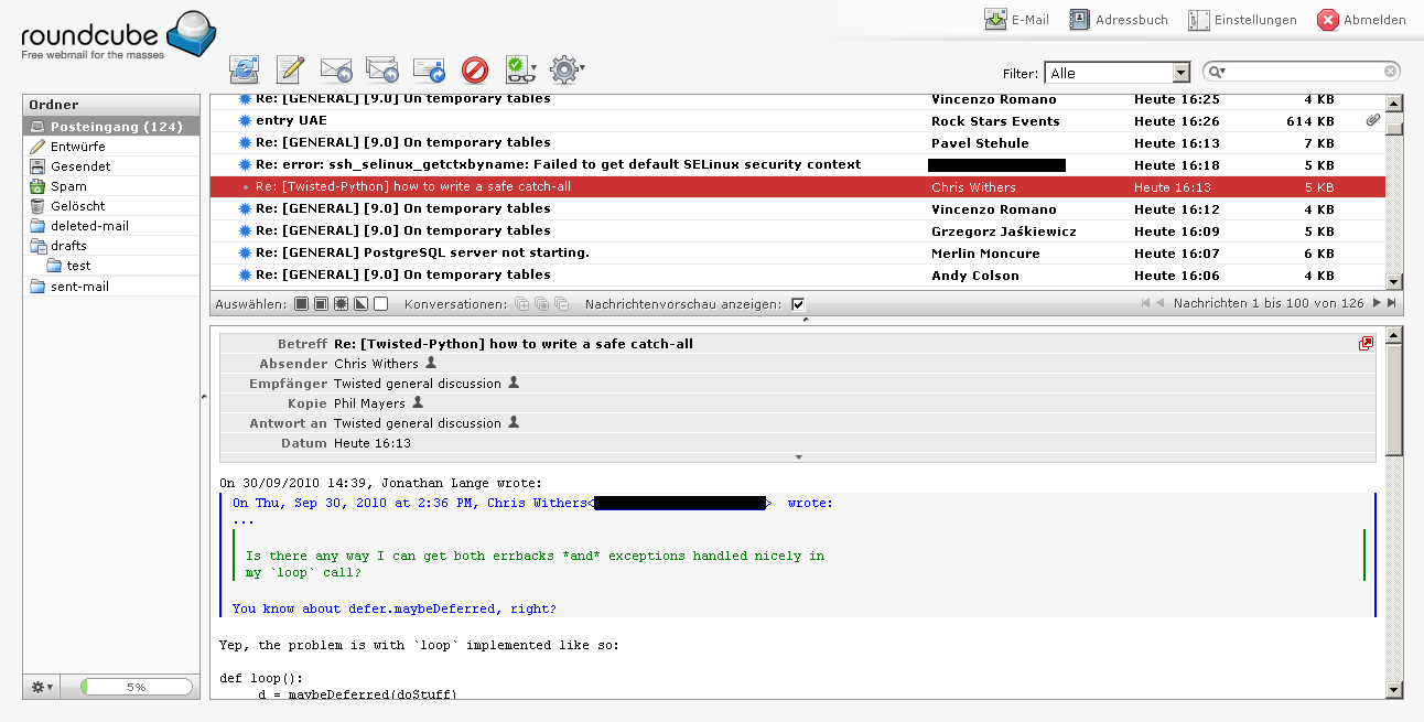 Roundcube Webmail -- Posteingang
